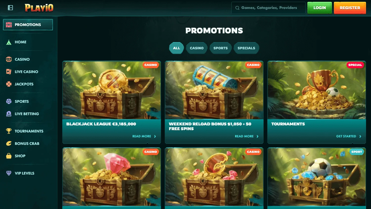 Playio Casino desktop promotions area