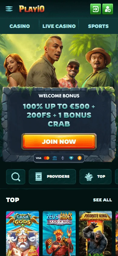 Playio Casino mobile browser home
