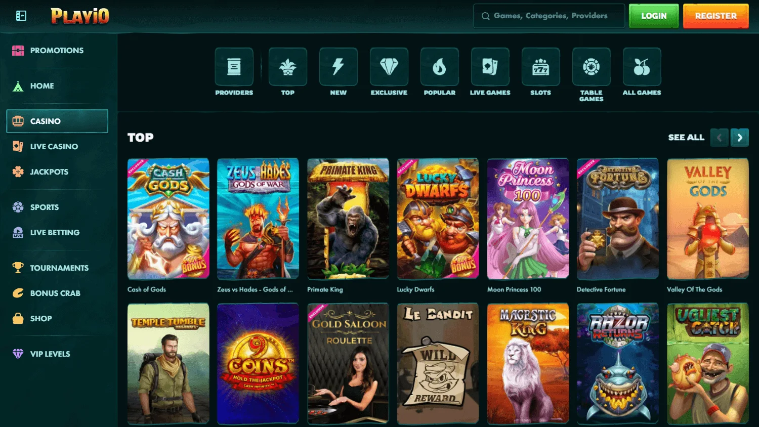Playio Casino desktop games catalogue
